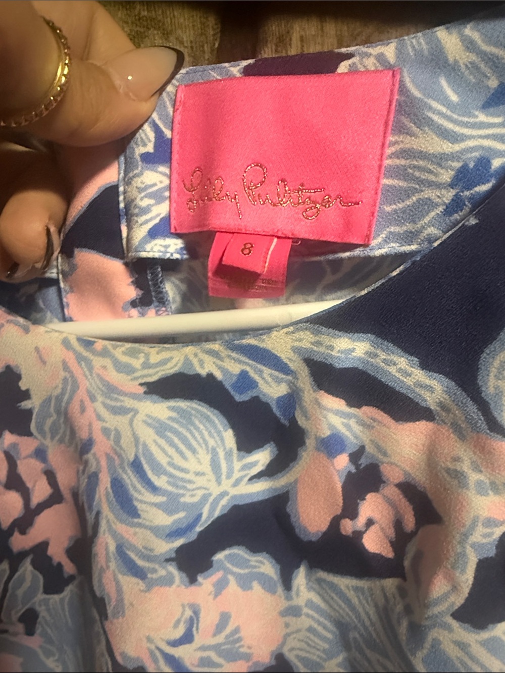 Lilly Pulitzer Navy Floral Long-Sleeve Shift Dress with Light Blue & Pink Print - Picture 2 of 2